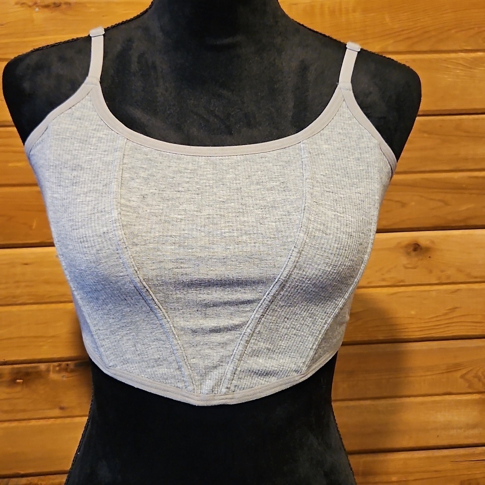 Colsie Gray Corset Style Crop Top Medium - Picture 3 of 8